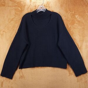 DESIGN HISTORY Sweater Womens Large Black Pullover Choker Chunky 100% Cashmere